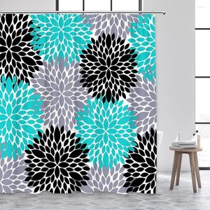 Shower Curtains Turquoise Waterproof Polyester Fabric Bathroom Curtain Abstract Dahlia Flowers Print Decor With Hooks Black Grey