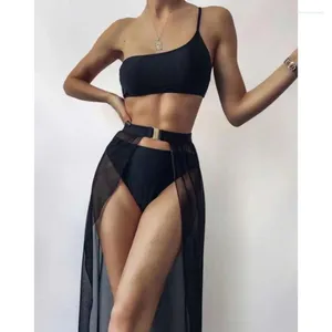 Signe Summer Solid Colore Solid One-Shoulder Bikini Beach Swimsuit European e American High Wile Sexy with Skirt