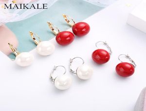 Maikale Simple White Red Pearl Pearrings Gold Silver Color Big Ball Earrings With Pearl Drop for Women Girl Jewelry Gift4022228