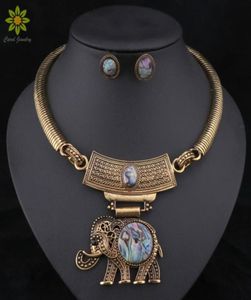 Set di gioielli vintage Dichiarazione Colorful Resin Elephant Collane Pendants Antique Silver Stud Sets per donne88001233335746