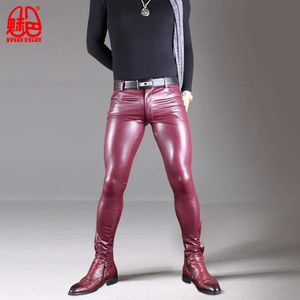 Męskie spodnie seksowne męskie spodnie Wysoka elastyczność imitacja owczej skóry lokalne spodnie butów ołówek ciasne spodnie swobodne do legsl2405