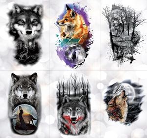 Tribal Wolf Moon Pine Tree Temporary Tattoo Sticker Fox Waterproof Tattoos Forest Body Art Arm Fake Tatoo Men Women3314389