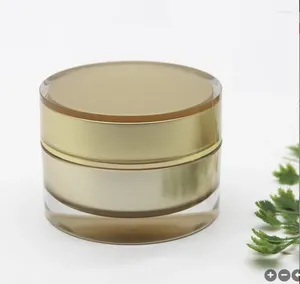 Bottiglie di stoccaggio 50 g dritto dritto in oro rotondo jar barattolo in vaso stagno bottiglia da giorno crema da notte/essenza/crema idratante/gel siero occhio cera per la pelle cosmetica