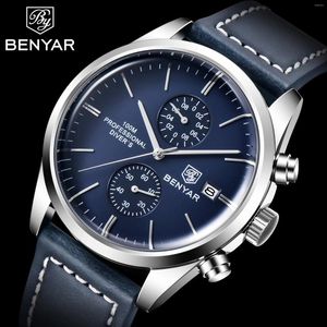 Zegarek 2024 Benyar skórzany kwarc 100m Waterproof Watch Wojskowy Chronograf dla sportów dla