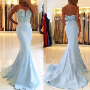 Baby Blue 2022 Prom -klänningar från axelpärlorna paljetter sjöjungfru aftonklänningar sexig plus storlek formella klänningar 303r