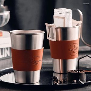 Mugs Outdoor Camping Portable Cup 304 Stainless Steel With Leather Cover Coffee Espresso