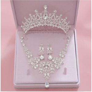 Parlak Gelin Düğün Takı Setleri Crystal Tiaras ve Crown Rhinestone Kolye Damla Damla Küpeler Düğün Partisi Quinceanera Formal Occas 273E