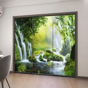 Window Stickers Glue-Free Static Cling Glass Privacy Sticker Natural Landscape Pattern Kitchen Door Film Sun Blocking Frosted