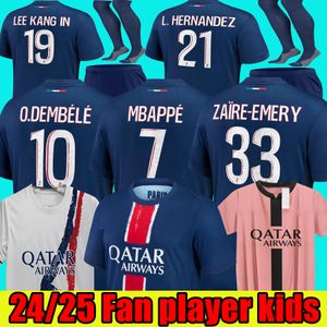 Maillots Away Fourth Mbappe piłka nożna Dembele czarne sanches Hakimi 23 24 Enfants Maillot 24 25 Psges koszulki piłkarskie Zestawy dla dzieci mundury sprzętu dla dzieci