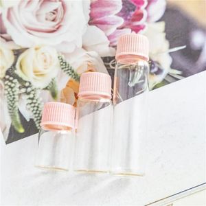 Garrafas de armazenamento Jarros de vidro hialino tampa de plástico rosa 2ml 4ml 6ml Diâmetro vítreo 16 mm Mini Clear Crafts Travel Perfume Vials 100pcs