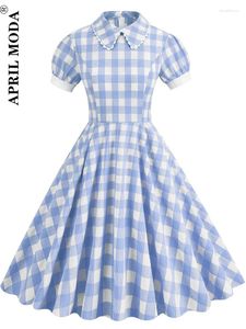 Parti Elbiseleri Polka Nokta Baskı Kadınlar 1950'ler Vintage Salıncak Kısa Kollu Yaka Robe 60s Yaz Bir Çizgi Rockabilly A-Line Elbise