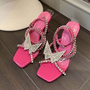 Rhinestones Stiletto Tacco Donne Crystal Crossover Crossover Summer Summer Summer Open Op Op Op Op Op Op Open Transparent Tacco femmina