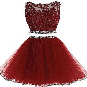 2019 Newest Two Piece Tulle Short Homecoming Dresses For Juniors Women Plus Size Appliques Mini Graduation Formal Prom Party Gown AL12 273g