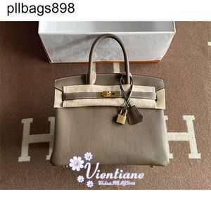 Designer Handbag Brknns Swift Leather Handswen 7A Handsewn Bag 30cm Grey 18 Etoupe Gold Buckle