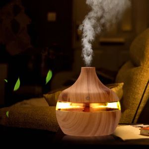 Difusor de aromaterapia ultrassônica de grãos de madeira de bambu com névoa fria e 7 luzes coloridas LED ZZ