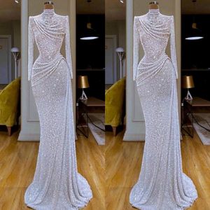 New Arrival Bling Bling Elegant Mermaid Evening Dresses High Jewel Neck Sequins Long Sleeve Sweep Train Formal Dress Evening Party Gown 231o