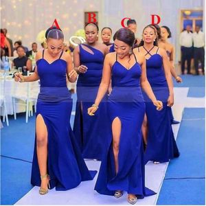 Lado sexy dividido Blue Royal Bridesmaid Vestidos Sereia Mulheres Africanas Vestido Formal de Festas de Casamento Longo 272a