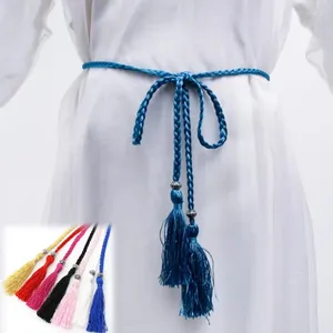 Bälten 7st stickat Tassel Women's Belt Chinese Flätad vävd tunn korsett Knutklänning Dekorerad midjekedja rep
