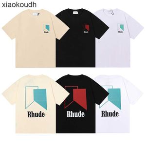 Rhude High end designer T-shirt for Chaopai Micro Geometric Block Color Block Printed Short Sleeve T-shirt for Men and Women High Street Half Sleeve With 1:1 original tag