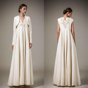 Ashi Studios 2018 Ivory Satin Prom -klänningar med jacka Ny designer golvlängd formell aftonklänningar sexig spets applicerad festklänning 320f