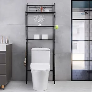 Storage Boxes 3-Tier Over Toilet Bathroom Rack Organizer With 4-Hooks Black Metal Frame Space Saving Durable Iron Wire Shelf Modern