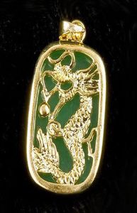 Целый изумрудный зеленый нефритовый желтый золото подвеска для дракона и ожерелье 4016258
