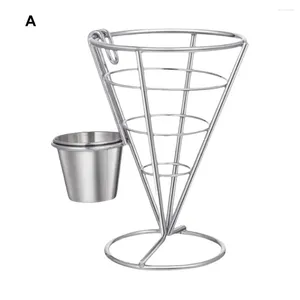 Kitchen Storage Appetizer Holder Stainless Steel Fries Basket With Sauce Dipper Stand For Snacks Appetizers Chips Chip Restaurant