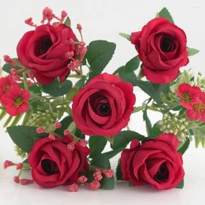 Decorative Flowers Imitation Long-lasting Realistic Artificial Flower Decor For Wedding Party Detailed Fake Rose Centerpiece Supplies
