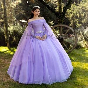 Princess Lilac Quinceanera klänningar 2024 av axlarna Elegant pärlstav långärmad sexton födelsedagsklänning underbara vestidos 15 anos debutante prom party klänningar älva