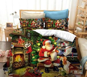 Bettwäsche-Sets 2/3 PC-Set 3D-Druck Santa Santa Drei-teilige Quilt-Deckung und Kissenbezug Kinder Weihnachtsserie