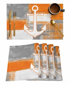 Tapetes de mesa retro abstrato tinta navio âncora laranja cozinha utensília copo garrafas de garrafa de cafeteira 4/6pcs Desktop