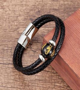 Feng Shui Black Obsidian Bracelet Charme de seis caracteres lema lema Genuine Leather Men039s Bracelet Boy Luck Jewelry Friends GIF7123388