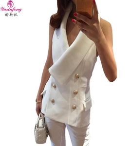 Giubbotto di moda autunnale di yuxinfeng Spring Women Slim Slim Peaterd Button Halter Sleeveless Giacca da donna White White9907925