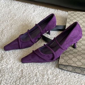 Purple Designer Slim Brand High Heels Замша заостренные носки элегантные офисные женские туфли на низких частях