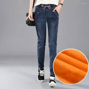 Women's Jeans 200 Pounds Plus Size 5XL Women Winter Harlan Leisure Elastic Waist Trousers Thick Girls Outerwear With Velvet Pants MZ1891