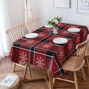 Table Cloth Christmas Snowflake Red Plaid Rectangle Tablecloth Festival Party Restaurant Navidad Decoration Waterproof Round Cover