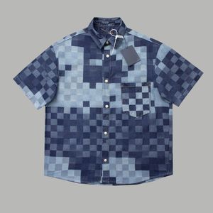 Top Fashion Classic Checkerboard Denim Toam Двух частей нового ананаса маленький лейбл Jacquard с полным печатным логотипом рубашка с коротким рукавом