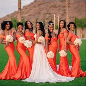 2021 Off Shoulder Mermaid Bridesmaid Dresses African Women Long Orange Wedding Party Dress Customize Robe De Soiree De Mariage 278t