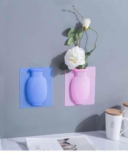 Vaso de flor de silicone mágico removível vaso de parede suspensa vaso pegajoso vaso de flores reutilizável Janela de parede de parede decoração 4996858