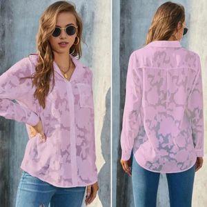 Women's Blouses Women Regular Fit Shirt Stylish Cardigan With Long Sleeves Turn-down Collar Loose Blouse For Spring