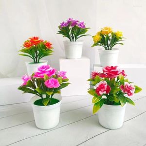 Dekoratif Çiçekler Mini Yapay Gül Bonsai Simüle edilmiş Ağaç Pot Bitkileri Sahte Masa Süsleme Oturma Odası Ev Bahçe Dekoru Pograph Prop