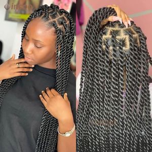 26 Inch Braided Wigs For Black Women Faux Locs Goddess Full Lace Braided Wigs Jumbo Knotless Synthetic Braid Lace Frontal Wigs 240430