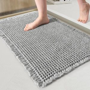 Bath Mats Microfiber Tassels Waffle Absorbent Mat Soft Anti Slip Machine Washable Bathroom Door Entrance Bedroom Solid Color Rug