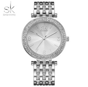 Shengke 2018 Luxury Women Watch Crystal Sliver Dial Clock Ladies Bracelet Watches女性リストウォッチRelogio Feminino SK C18110604493187