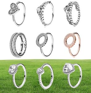 New 100% 925 Sterling Silver Ring Fashion Charms Popular Anel de casamento para mulheres amantes em forma de coração anéis redondos Diy Jewelry7372133