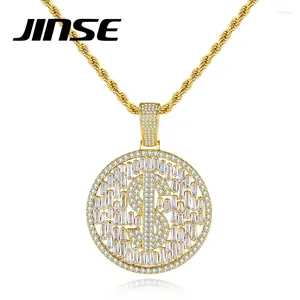 Collane a ciondolo jinse moneta unica dollaro forma zirconia cubica pendenti hip hop round money segnale