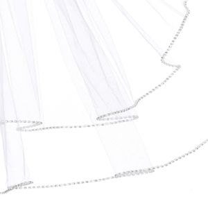 Hot Best Selling Real Picture Two Layer Rhinestones Edge Wedding Veils White Ivory Pink Champagne Meidingqianna Fingertip Length Alloy 2644