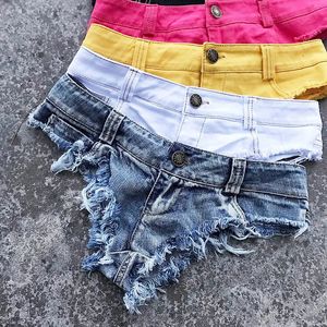 Qisin 2023 Women Sexy Low Waist Hole Tassel Denim Shorts Jeans Thong Short Feminino 240508