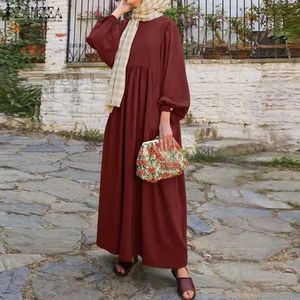 Etniska kläder zanzea abaya kalkon hijab klänning retro muslimsk klänning kvinnor lång puff slve dubai sundress mantel casual solid islamiska kläder t240510