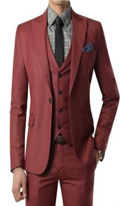 Wine red Suit Custom Made Wedding Suits With Pants Mens Tuxedos Grooms Shawl Black Lapel One Button jacketPantsvesttie3962194